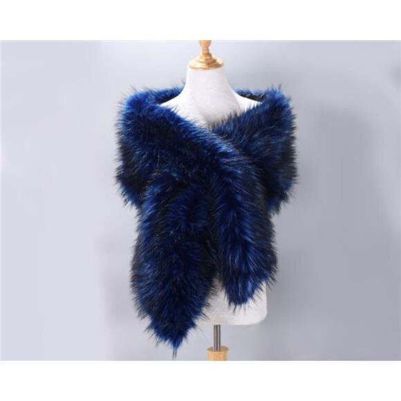 Women's Faux Fur Shawl Wraps Cloak Coat Sweater Cape for Evening Party - Picture 2 of 2